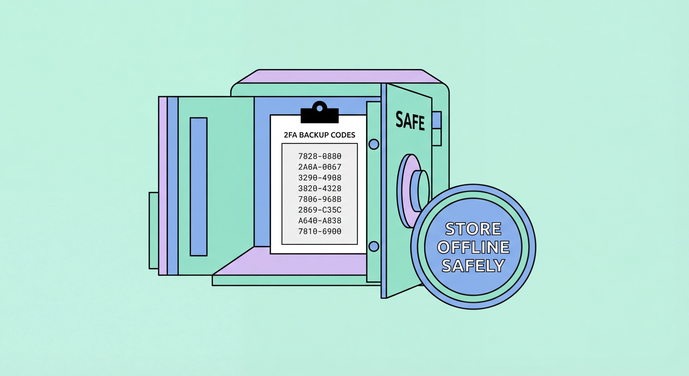 2FA backup codes printed and stored securely as emergency authentication method
