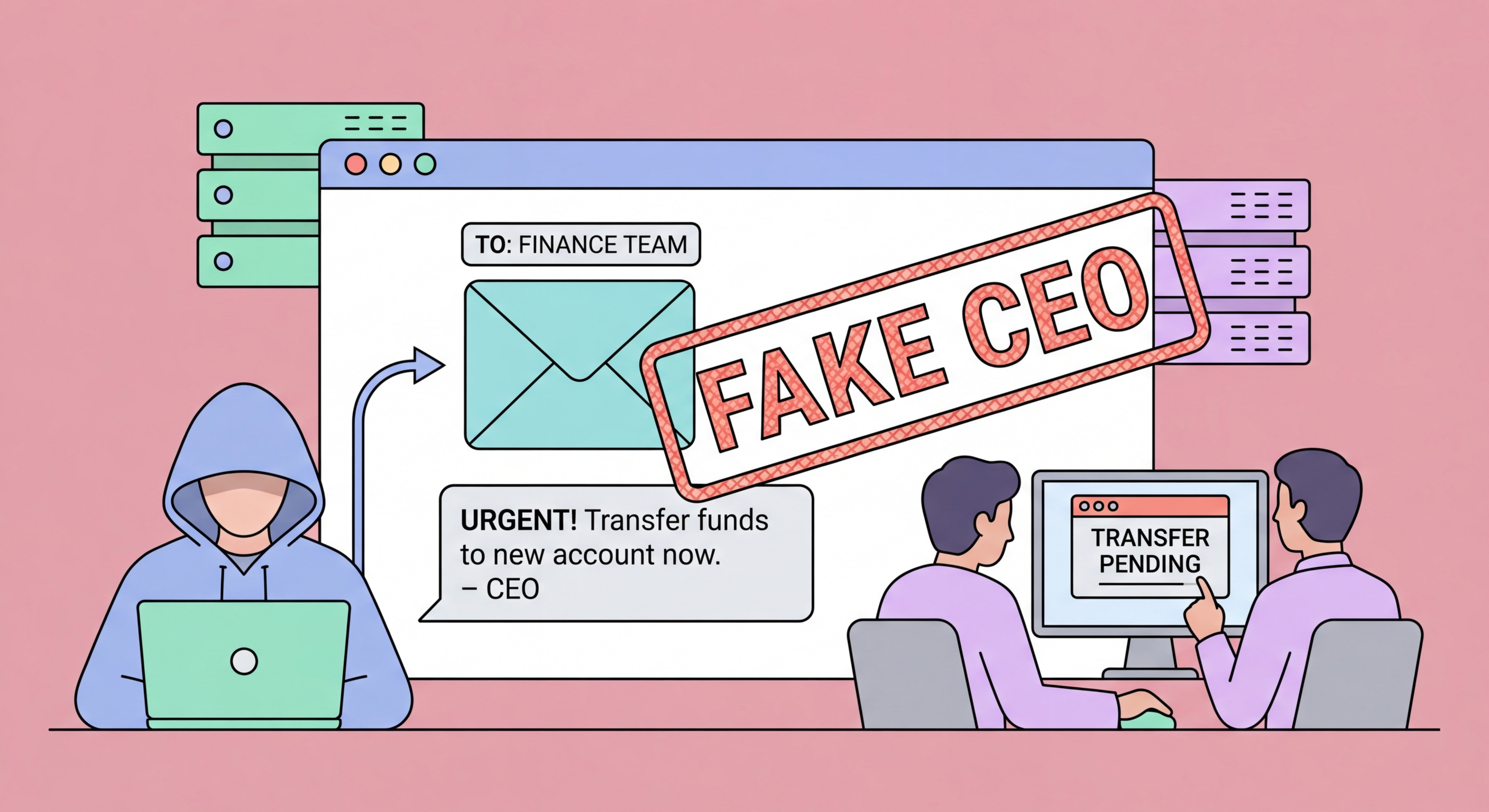 Business Email Compromise BEC fraud Hong Kong illustration