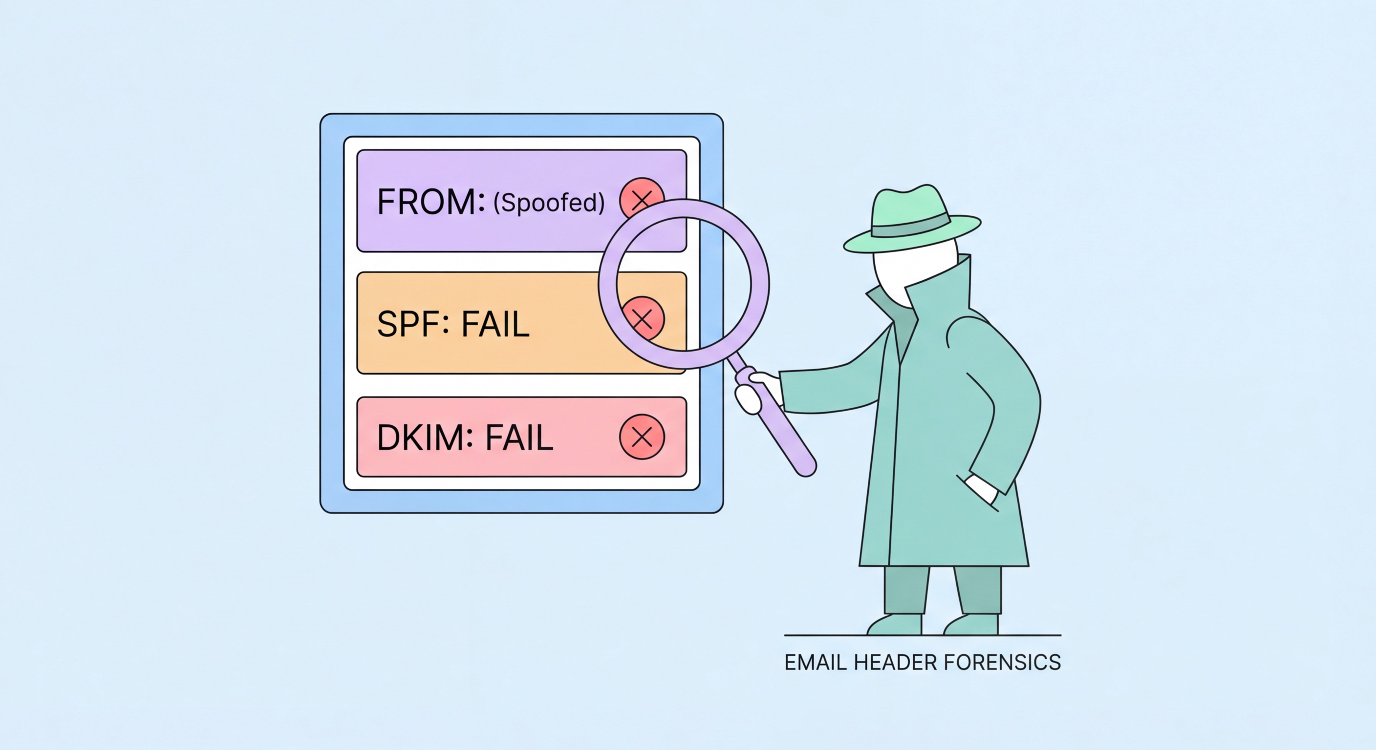 Reading email headers to detect phishing and spoofing illustration