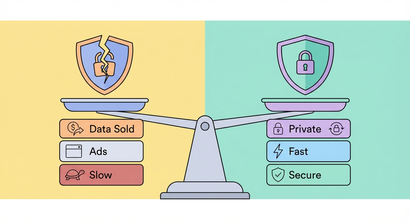 Free vs paid VPN comparison scale