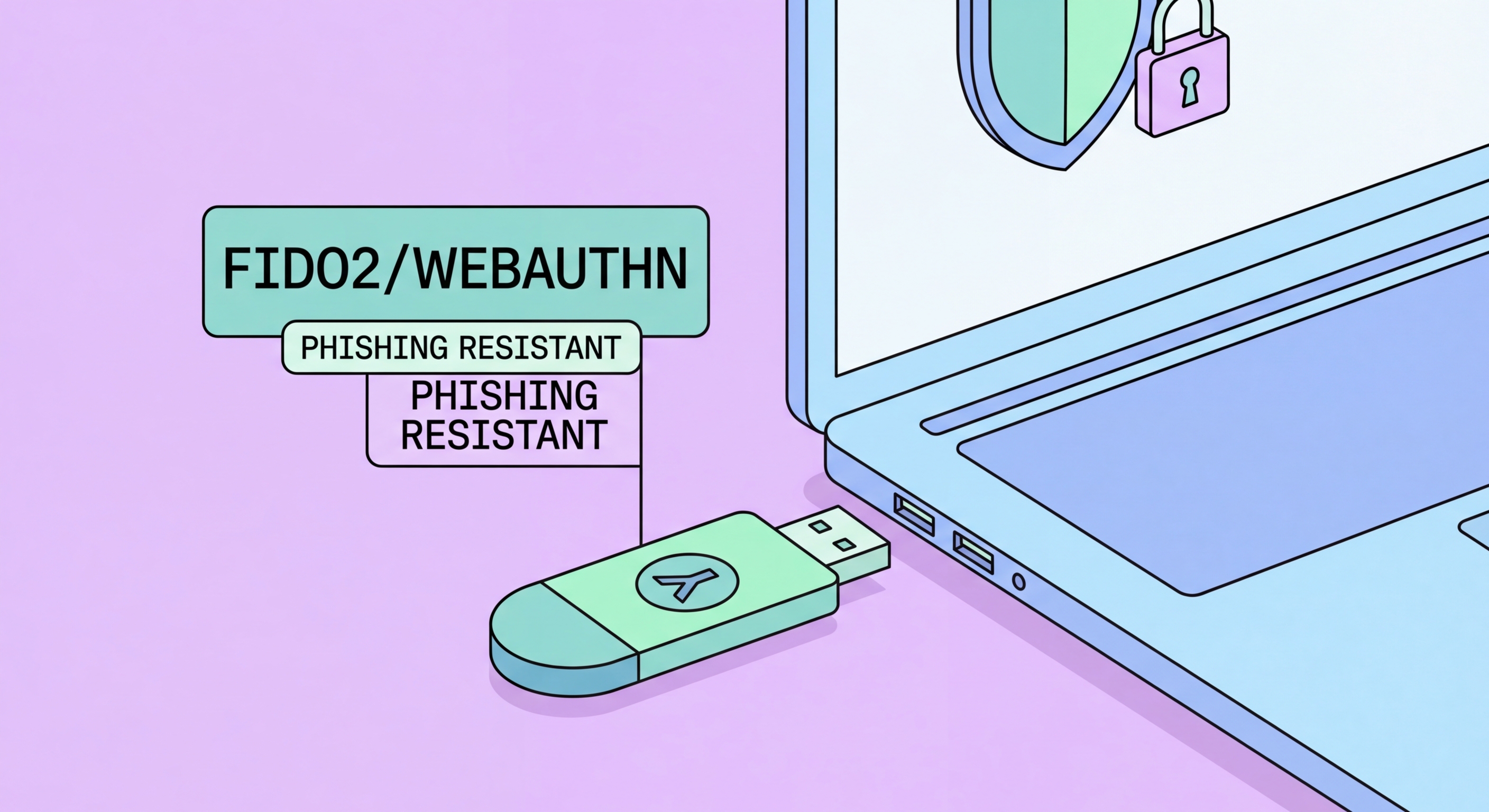 Hardware security keys including YubiKey shown next to a laptop for 2FA