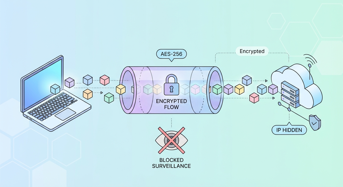VPN tunnel diagram showing encrypted data flow