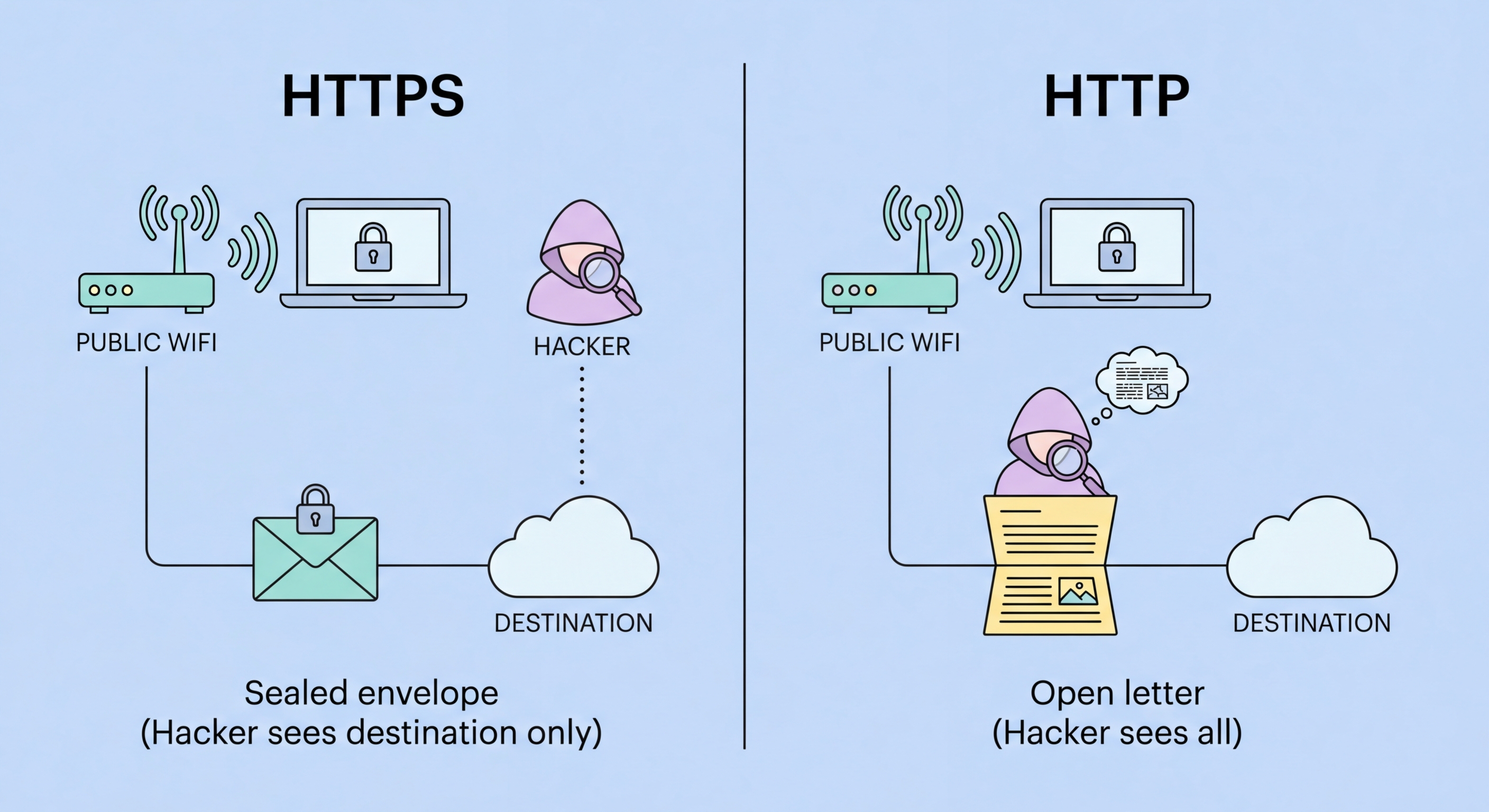 HTTPS padlock in browser address bar on public WiFi — what it protects and what it doesn't
