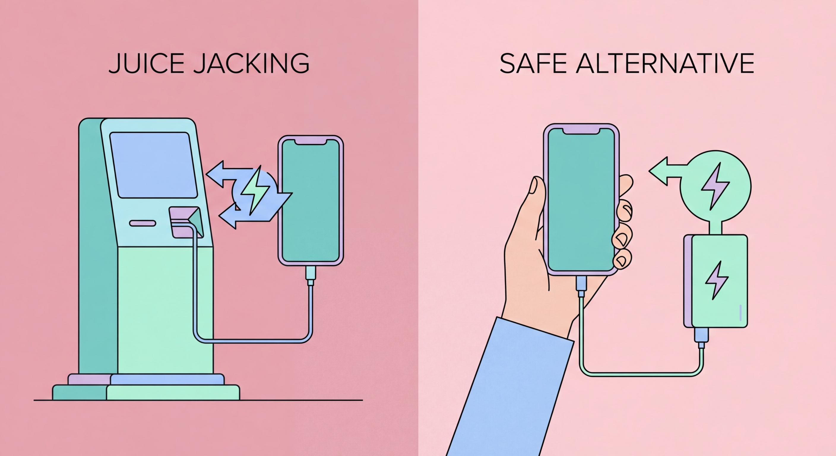 Juice jacking public USB charging security risk