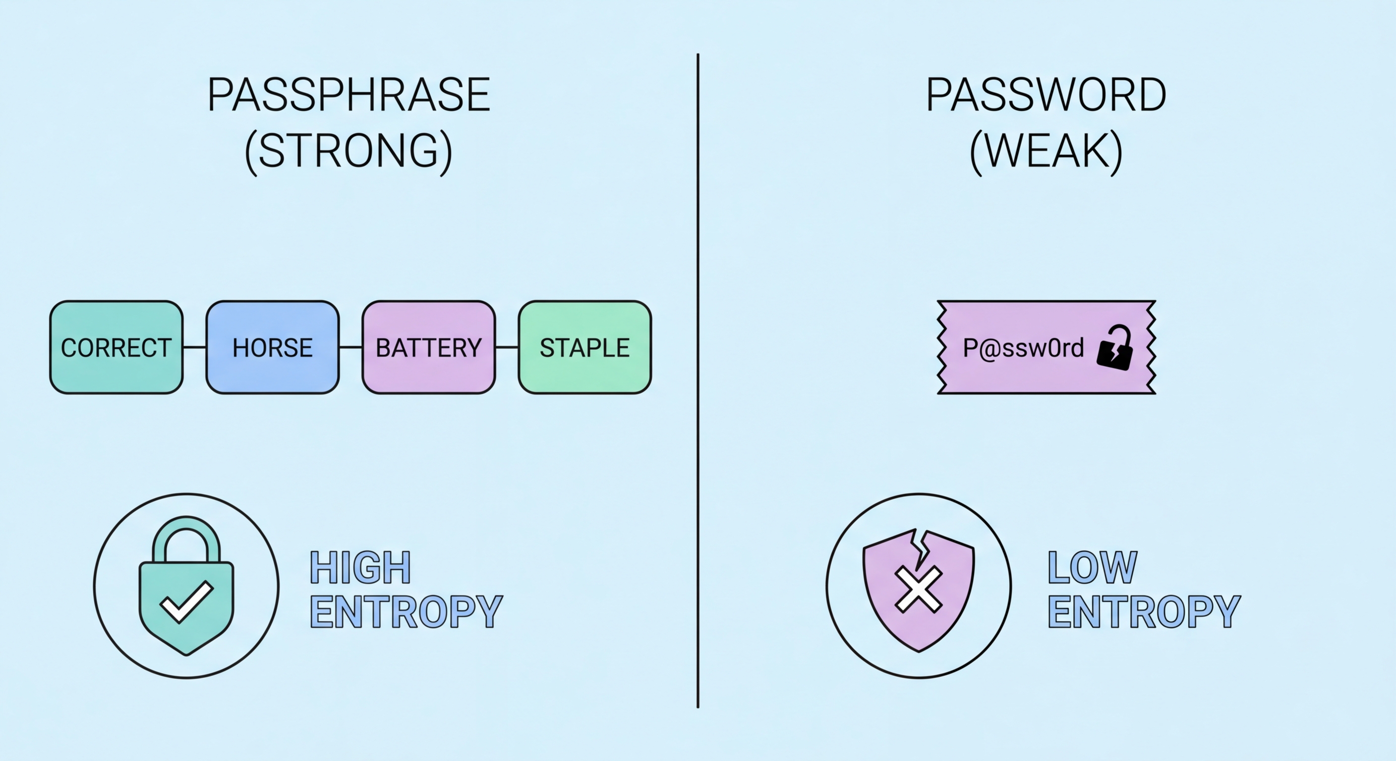 Passphrase vs password security comparison illustration