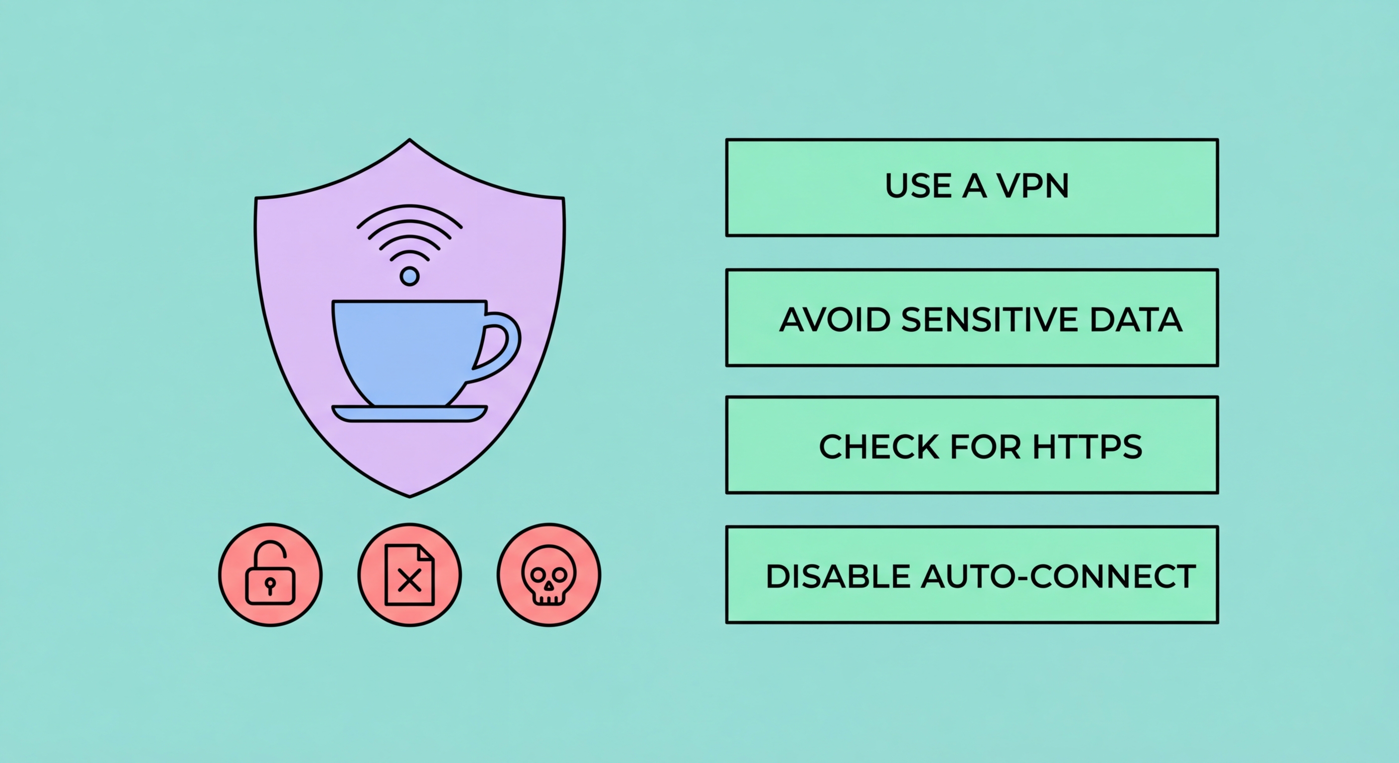 Public WiFi security guide illustration