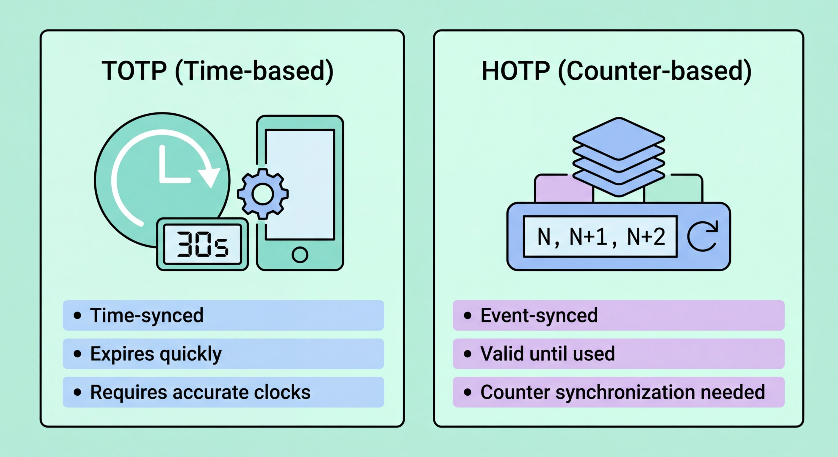 TOTP vs HOTP one-time password comparison diagram