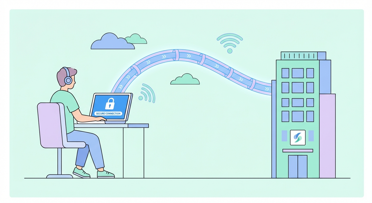 Remote worker securing home office with VPN