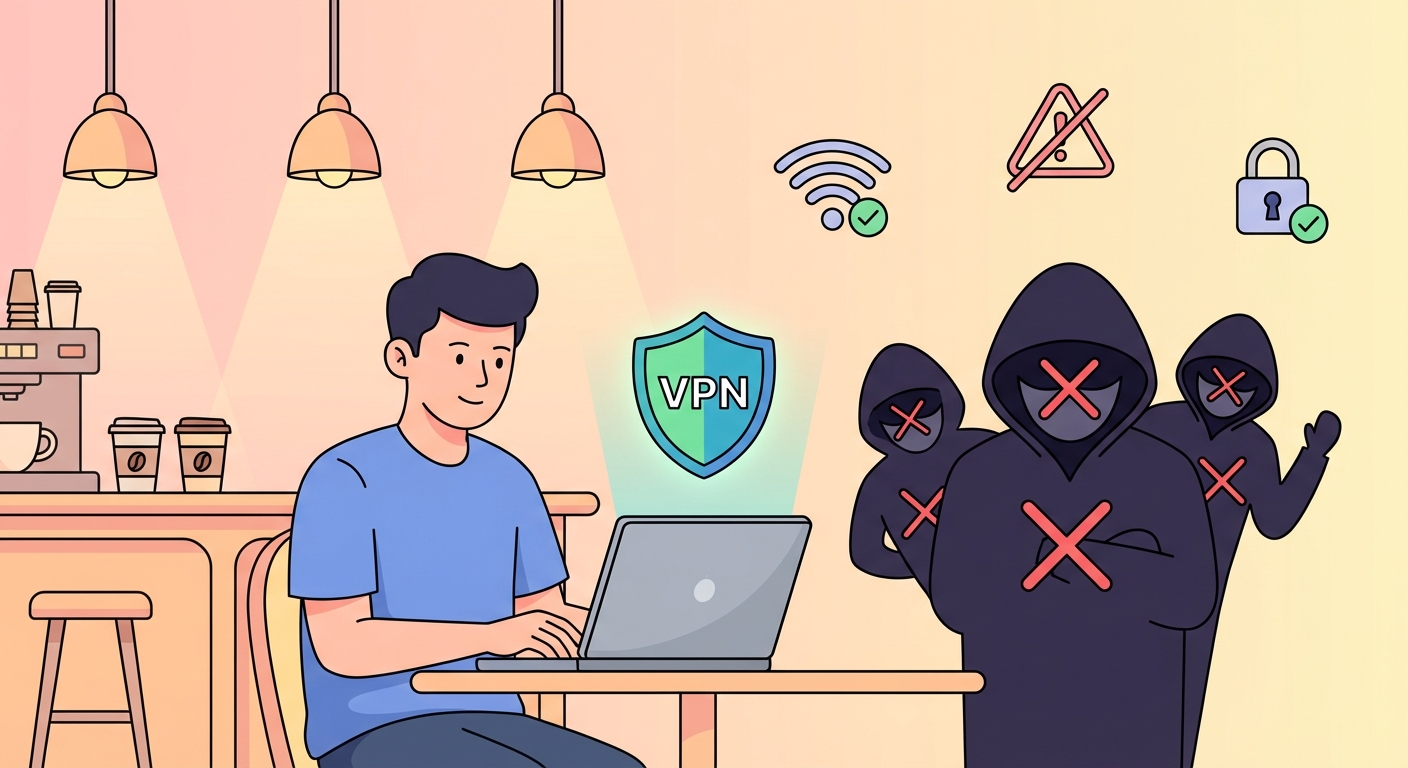 VPN encrypting traffic on public WiFi — smartphone with VPN active at MTR station