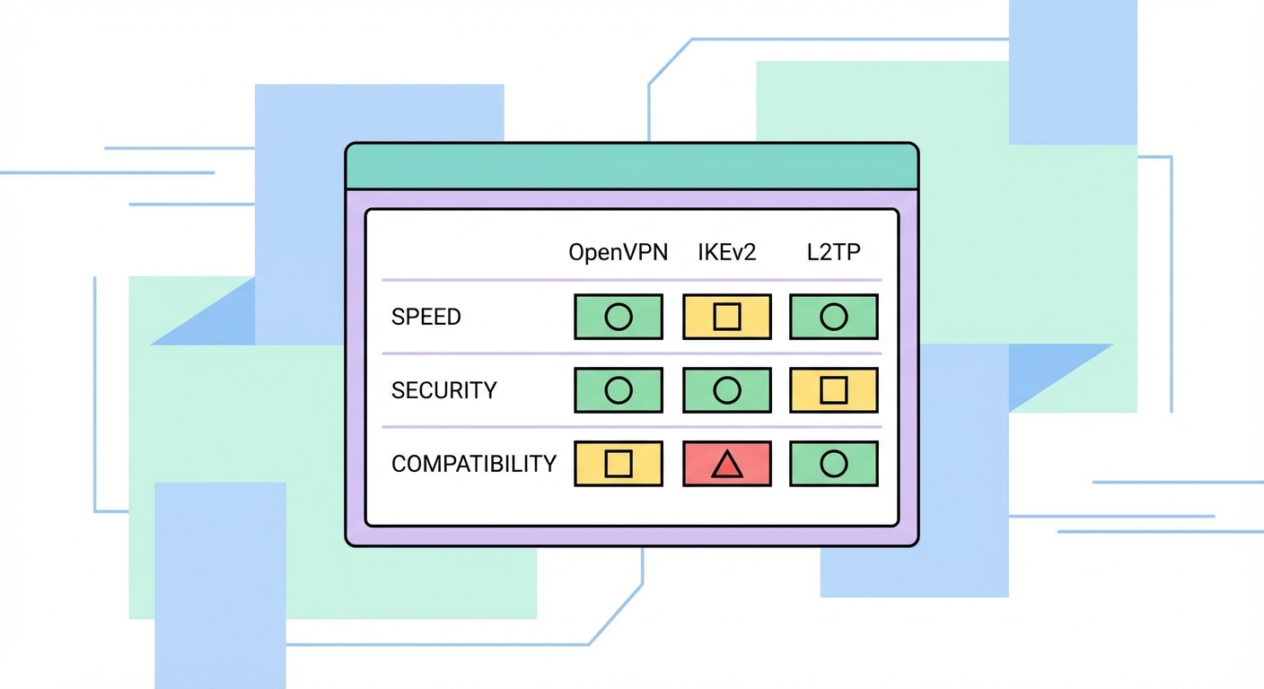 OpenVPN IKEv2 L2TP comparison table