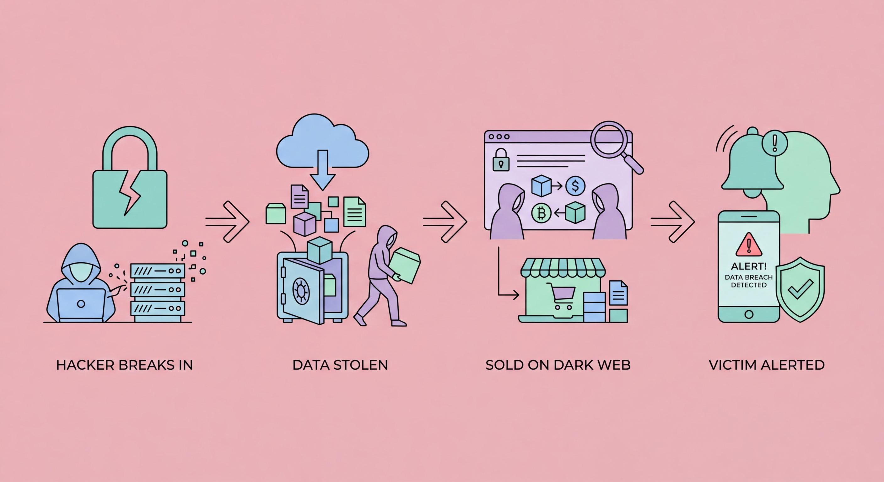 Data breach lifecycle from hack to dark web